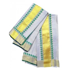 Kerala Kasavu Tissue Mundu with Lace Border