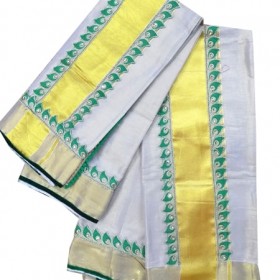 Kerala Kasavu Tissue Mundu with Lace Border