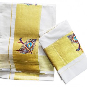 Mayilpeeli Embroidery Kasavu Settu Mundu