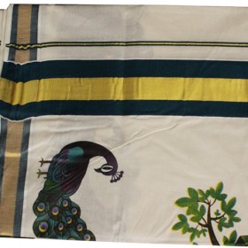 Traditional Mural Print Peacock Saree