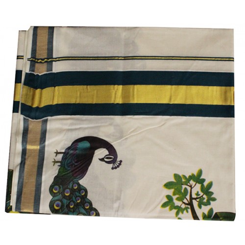 Traditional Mural Print Peacock Saree