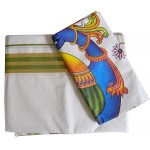 Kerala Settu Mundu Having Peacock Mural Print