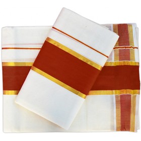 Kerala Traditional Kasavu Mundu with Maroon Border