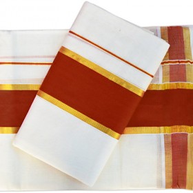 Kerala Traditional Kasavu Mundu with Maroon Border