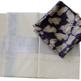 Kerala Silver Saree with Kalamakari Blouse 