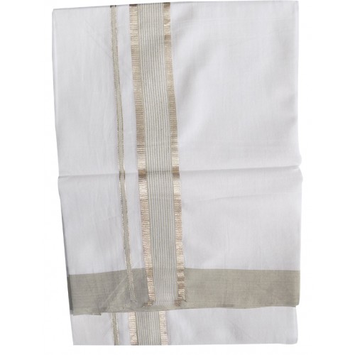 Kerala Silver and Grey combination Double Mundu