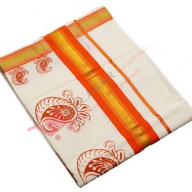 Kerala Special Mambazham design Print Kasavu saree