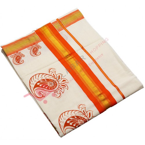 Kerala Special Mambazham design Print Kasavu saree