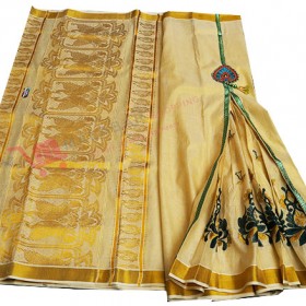 Kerala Special pleats Stiched Kasavu Saree