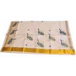 Kerala Special Peacock Embroidery Kasavu Saree