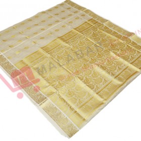 Kerala Kasavu Full Tissue Embossing Saree