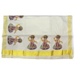 Kerala Traditional Kathakali Tissue Mural Print Kasavu Saree