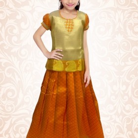 Kerala Trendy Pattu Pavada Orange Brocade