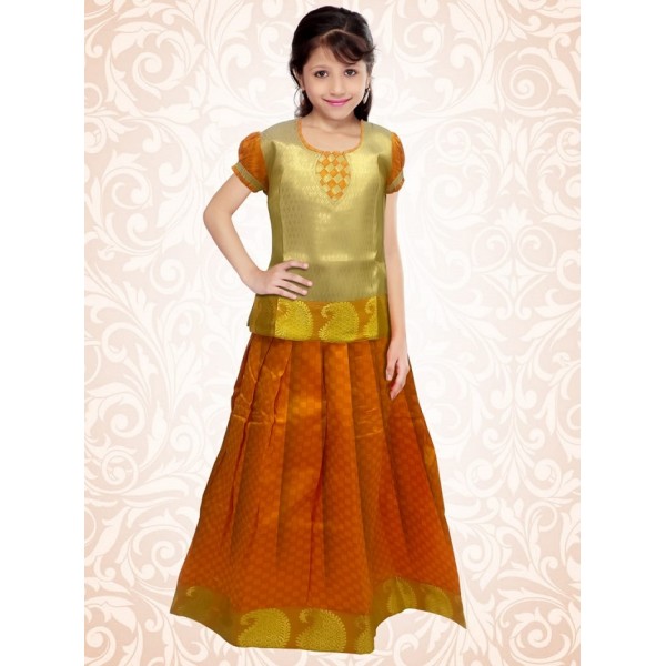 Purchase Kerala Trendy Pattu Pavada Orange Brocade Online