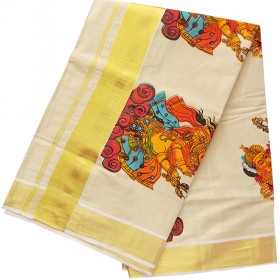 Devi Mural Design Tissue Kasavu Saree