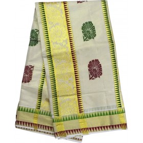 Kerala Tissue Temple Design Kasavu Saree