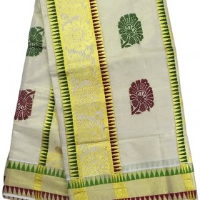 Kerala Tissue Temple Design Kasavu Saree