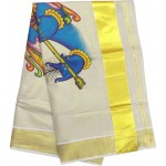 Krishna Mural Print Tissue Kasavu Saree