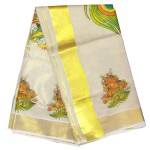 Krishna Mural Printed Kerala Tissue Saree