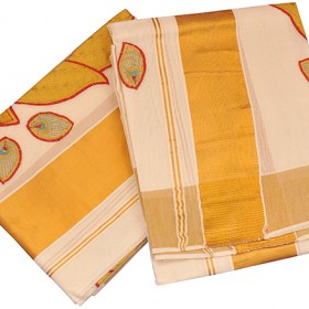 Kuthampully patch krishna embossing Kasavu Saree