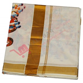 Kuthampully Radham print Kasavu Saree