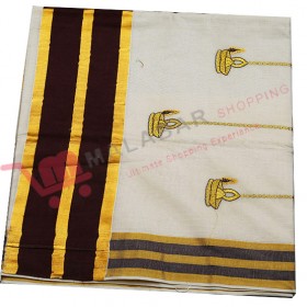 Kuthampully Special Patch Krishna Embroidery Kasavu Saree