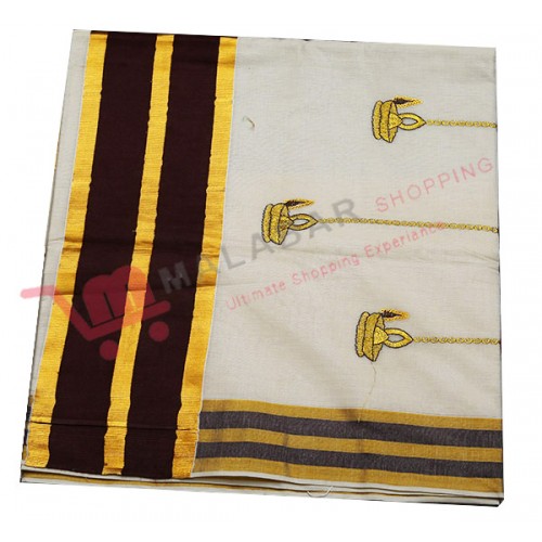 Kuthampully Special Patch Krishna Embroidery Kasavu Saree