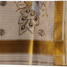 Kerala Traditional Full Striped Embroidery Kasavu Saree