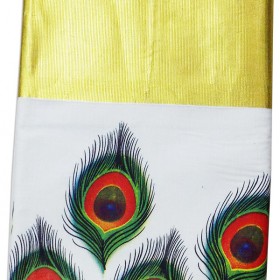 Kerala Mural Print Saree With Peacock Feather