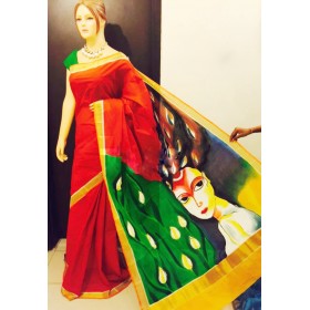 Abstract Hand Painted Kerala Saree