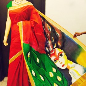 Abstract Hand Painted Kerala Saree