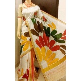 Mehndi Designed Kerala Hand Painted Saree