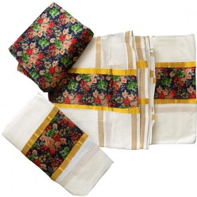 Kerala Brocade Settu Mundu With Blouse - Multi Colour