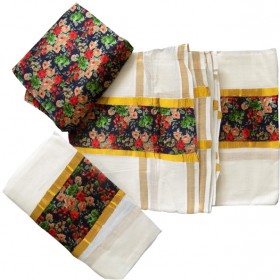 Kerala Brocade Settu Mundu With Blouse - Multi Colour