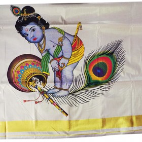 Mural Little Krishna Kasavu Saree