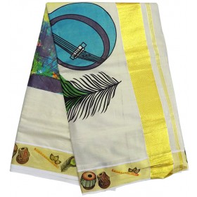 Musical Instruments Mural print Kasavu Saree