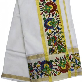 Simple Kerala Natural Design Kasavu saree