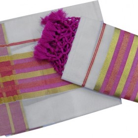 Onam Special Pink Settu Mundu With Kunchalam