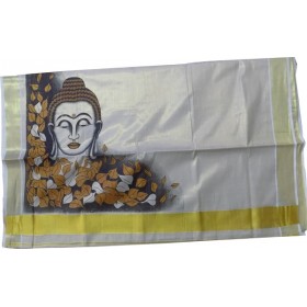 Buddha Printed Kerala Kasavu Saree