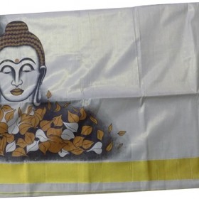 Buddha Printed Kerala Kasavu Saree