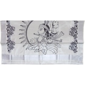 RadhaKrishna Print Silver Tissue Kerala Saree