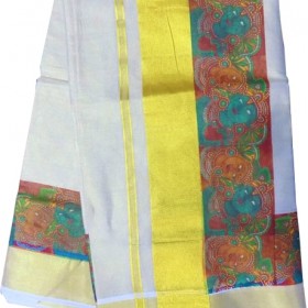 Kerala Radhakrishnan Mural Print Kasavu Saree