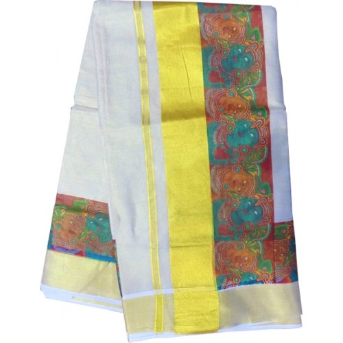 Kerala Radhakrishnan Mural Print Kasavu Saree