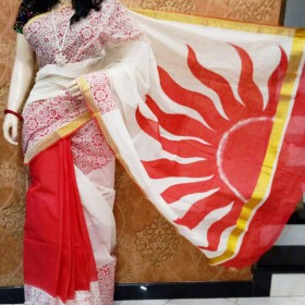 Rising Sun Hand Painted Kerala Saree