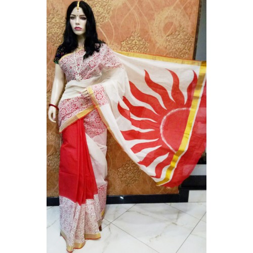 Rising Sun Hand Painted Kerala Saree