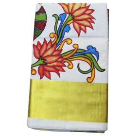 Special Traditional Mural Print Kasavu Saree