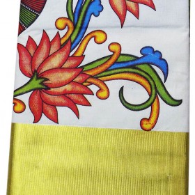 Special Traditional Mural Print Kasavu Saree