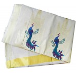 Kerala Settu Saree With Peacock Embroidery