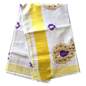 Womens Kerala Saree Full Tissue With Violet Mango Design