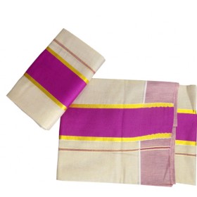 Tissue Settu Mundu With Pink Border